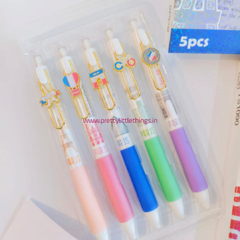 Paris Theme Gel Pens Pack with Charms (5 pens)