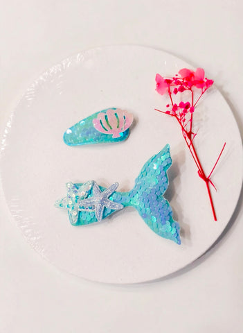 Mermaids And Flowers  Sequins Hair Clips Set