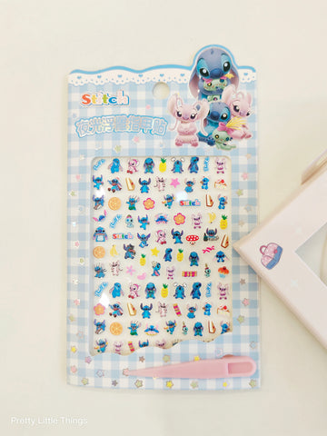 Kawaii Luminous Nail Stickers  with Tweezers ( Pack of 2 Sheets)
