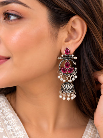 Meera Bloom Jhumkas, Oxidised Earrings