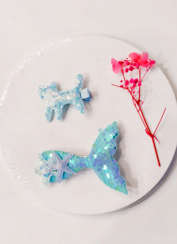 Mermaids And Flowers  Sequins Hair Clips Set