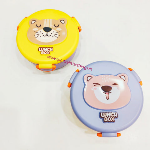 Two cartoon-themed stainless steel lunch boxes on a white background