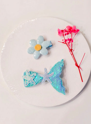 Mermaids And Flowers  Sequins Hair Clips Set