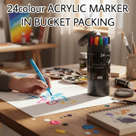 Fine Brush Tip Acrylic Markers [24 colors] (Bucket Pack)