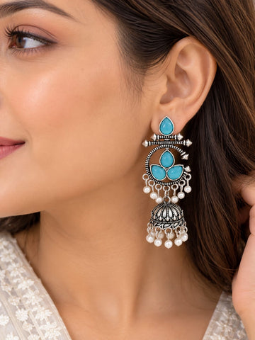 Meera Bloom Jhumkas, Oxidised Earrings