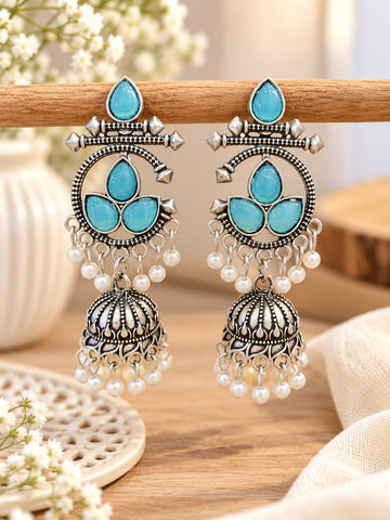 Meera Bloom Jhumkas, Oxidised Earrings
