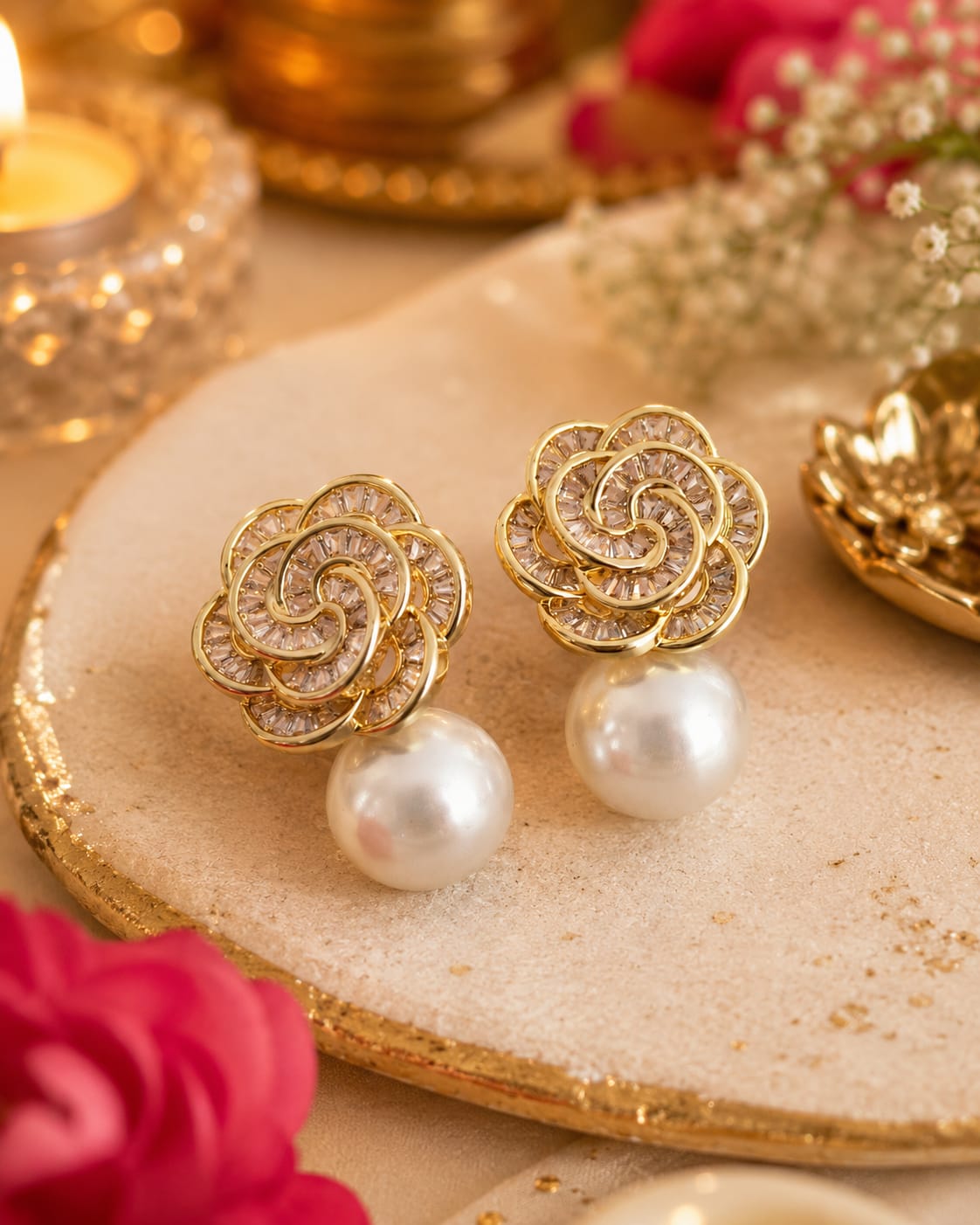 Flower with Pearl, Earrings