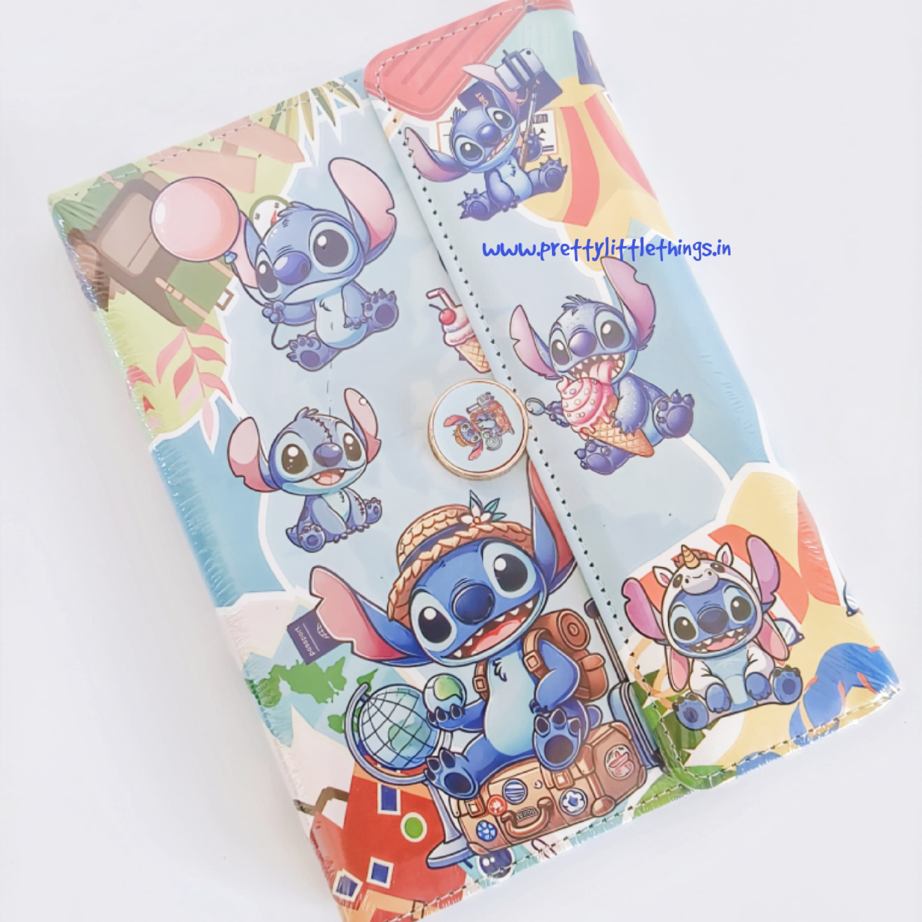 Stitch-themed journal style notebook with colorful illustrations on a white background