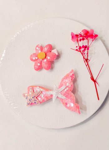Mermaids And Flowers  Sequins Hair Clips Set