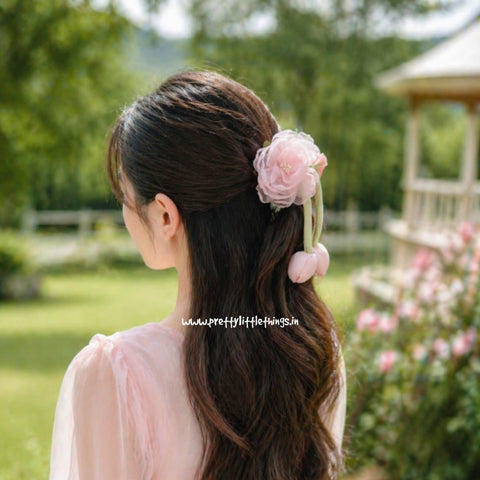 Blooming Rose With Buds  Claw Clip