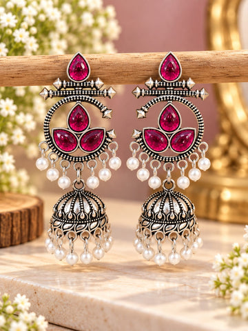 Meera Bloom Jhumkas, Oxidised Earrings