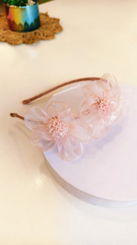 Twin Flowers Zardozi Work Organza Hair Bands