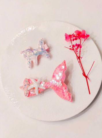 Mermaids And Flowers  Sequins Hair Clips Set