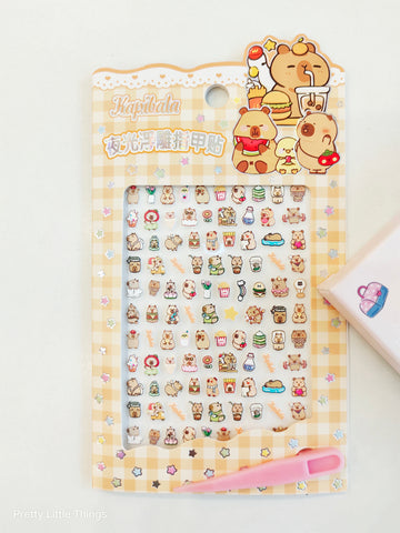 Kawaii Luminous Nail Stickers  with Tweezers ( Pack of 2 Sheets)
