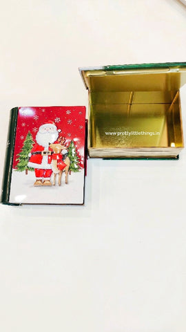 Christmas Theme Tin Box - Book Shape