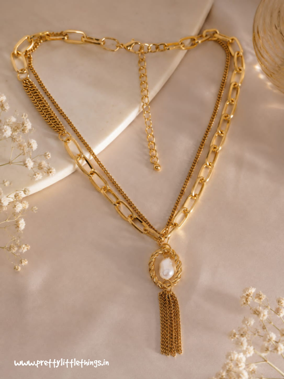 Regalia Pearl Tassel Choker-Layer Necklace ( Gulaabo )