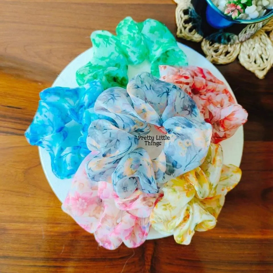 Pastel Shades Floral Print Scrunchies
